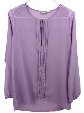Mudd Womens Sheer Lavender Long Sleeve Tie Neck Blouse Size Small